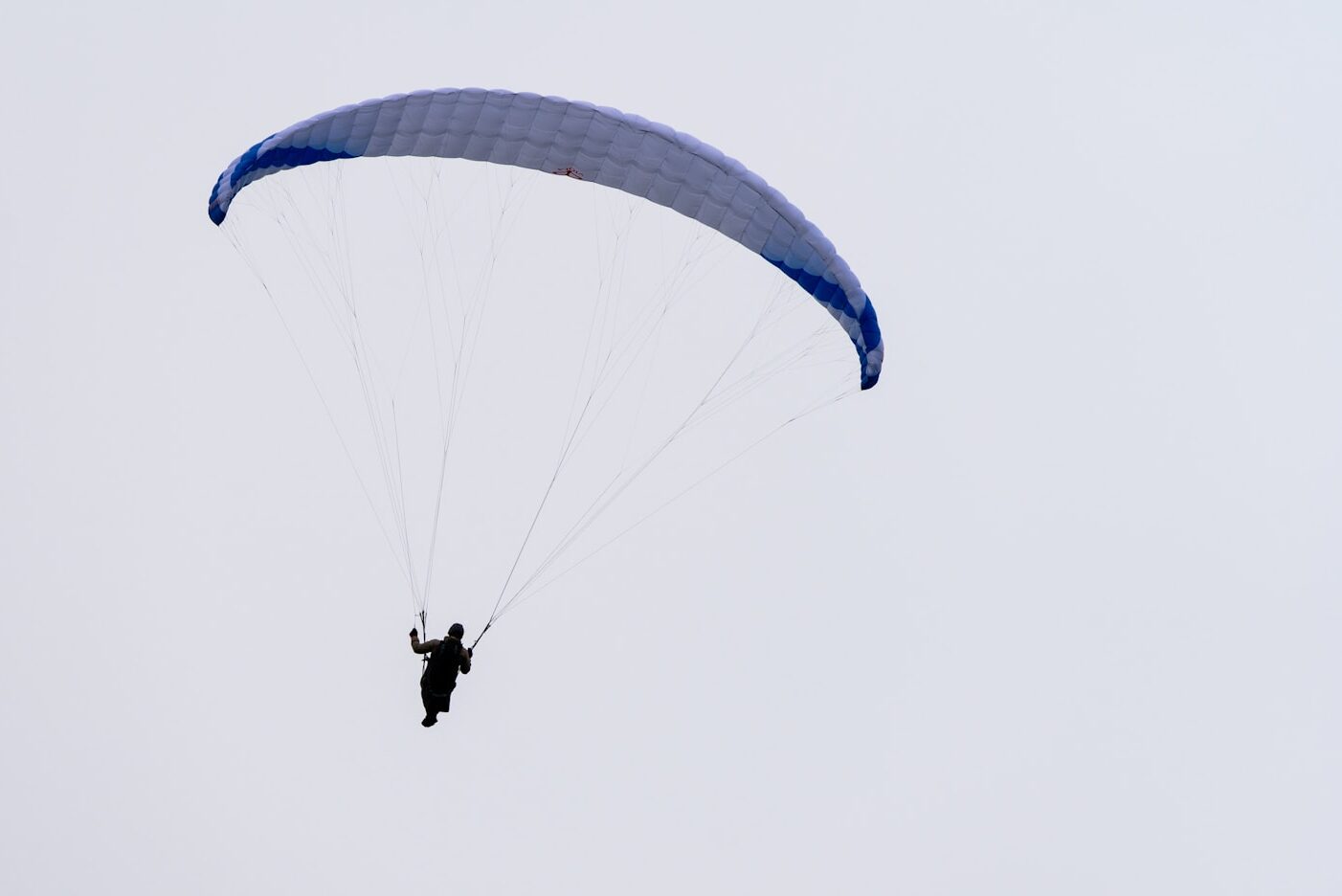 A person is parasailing high in the sky