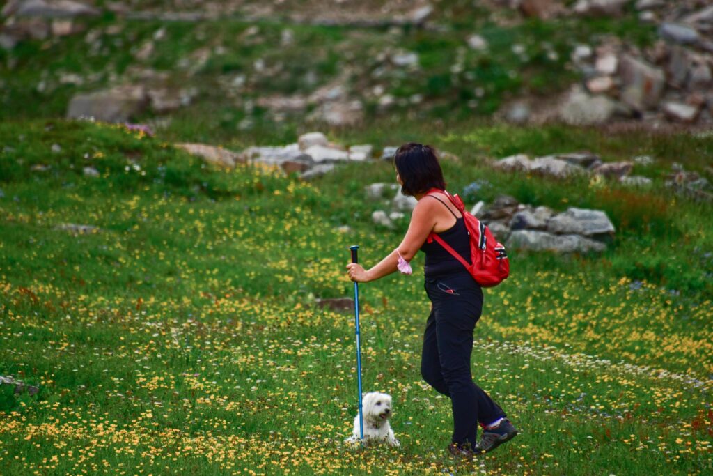 Donna pratica Nordic Walking
