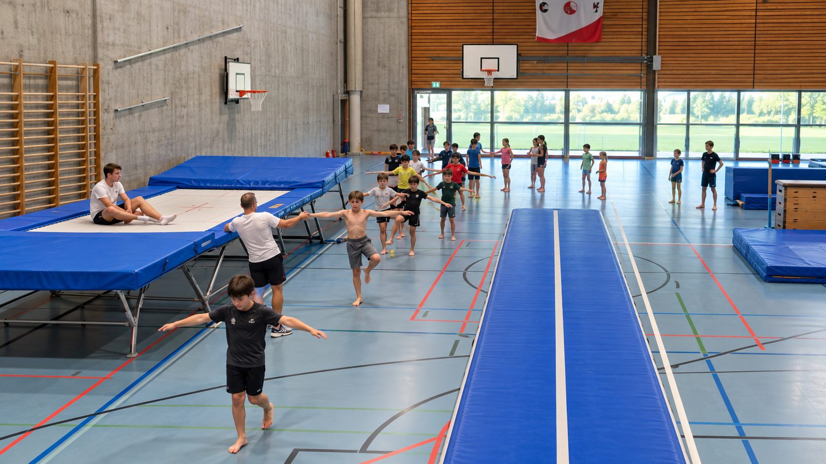Allenamento di ginnastica nel palazzetto IA